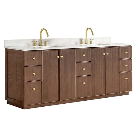 Florencia Brown Oak 84" Double Vanity with Pacific White Quartz Top