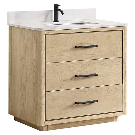 Genora Blonde Oak 36" Single Vanity with Pacific White Quartz Top