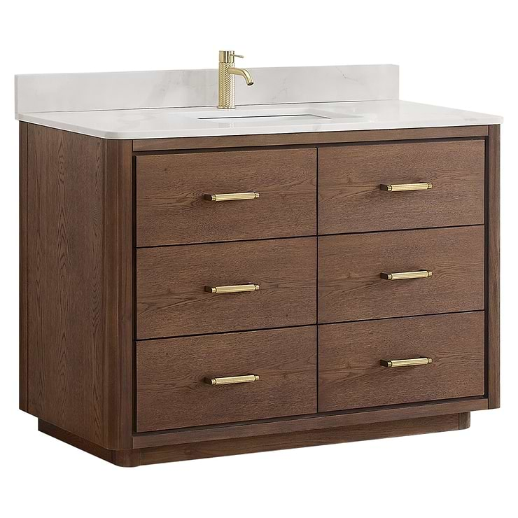 Genora Brown Oak 48" Single Vanity with Pacific White Quartz Top