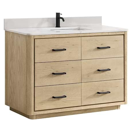 Genora Blonde Oak 48" Single Vanity with Pacific White Quartz Top