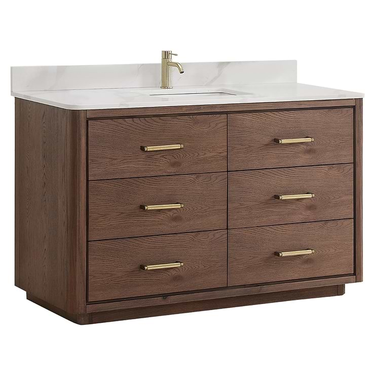 Genora Brown Oak 55" Single Vanity with Pacific White Quartz Top