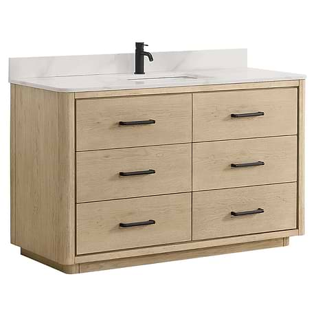 Genora Blonde Oak 55" Single Vanity with Pacific White Quartz Top