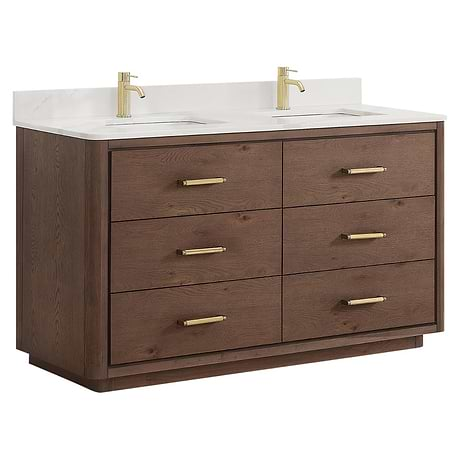 Genora Brown Oak 60" Double Vanity with Pacific White Quartz Top