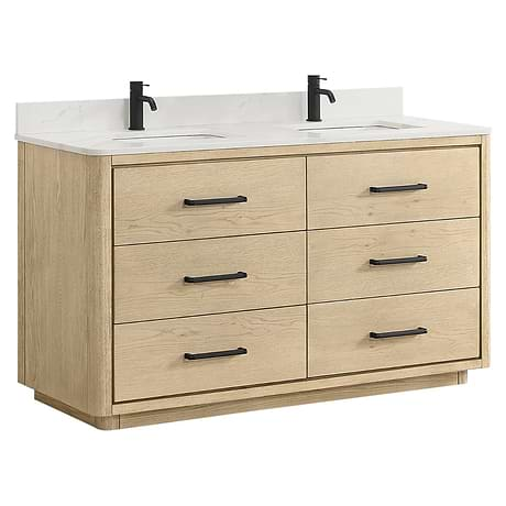 Genora Blonde Oak 60" Double Vanity with Pacific White Quartz Top