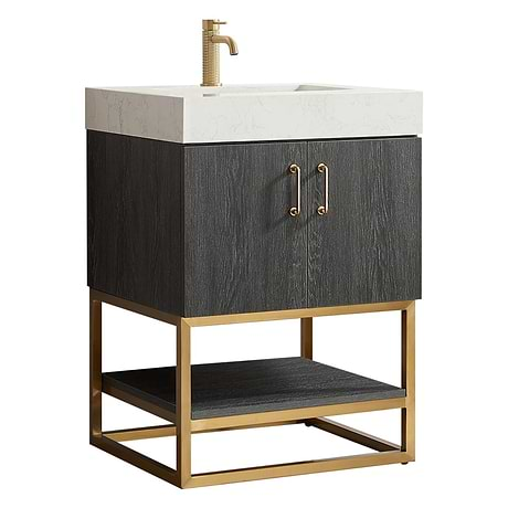 Ithica Black Oak 24" Single Vanity and Gold Hardware with Atlantic Stone Top