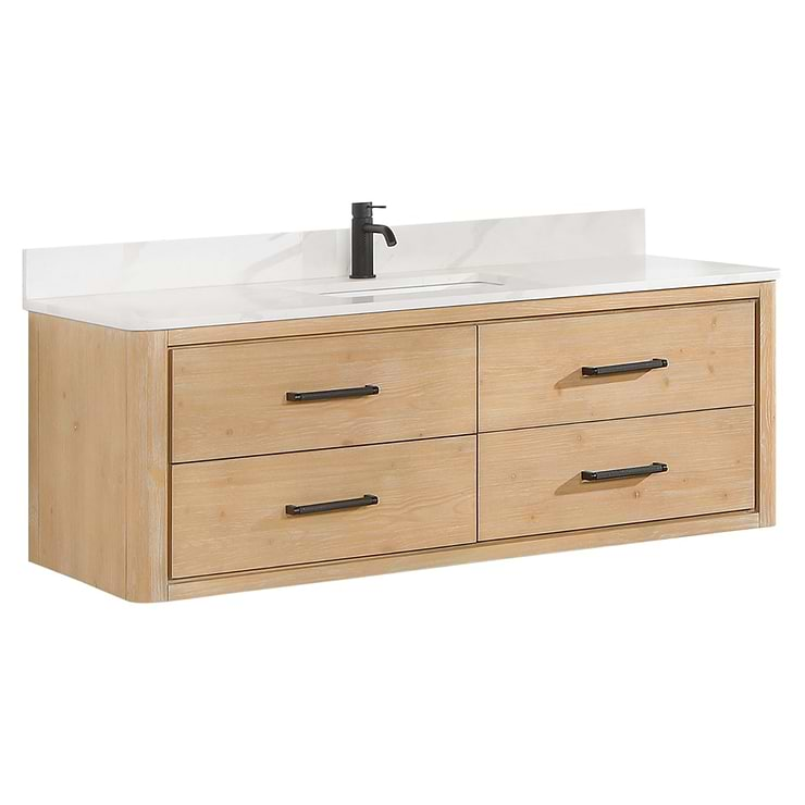 Riven Blonde Oak 55" Single Vanity with Pacific White Quartz Top