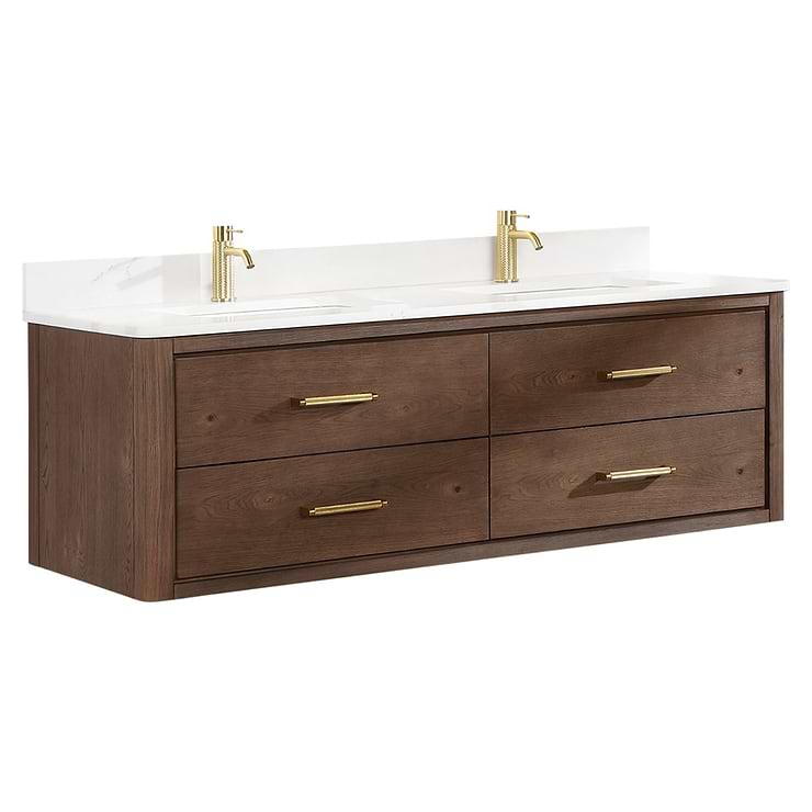 Riven Brown Oak 60" Double Vanity with Pacific White Quartz Top