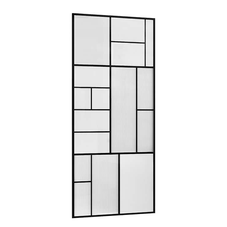 Finestra 34x74" Reversible Fixed Shower Door with Mondrian Grid Fluted Glass in Matte Black