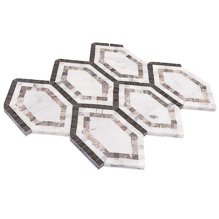 Infinity Asian Hexagon With Temple Gray Asian and Lagos Marble Tile