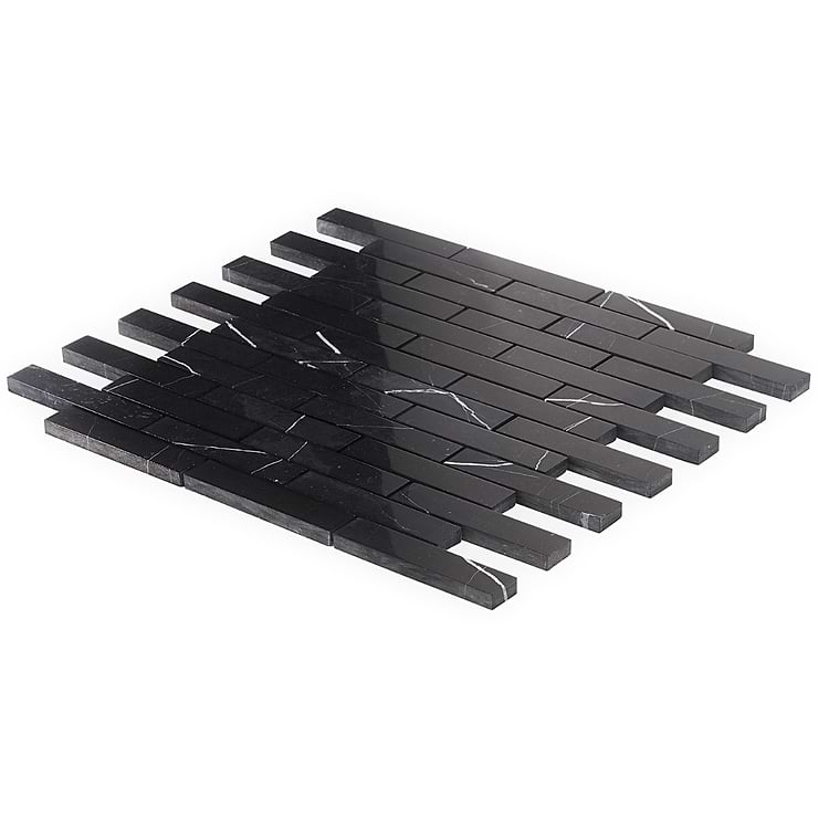 Nero Marquina 1x4 Piano Brick Polished Marble Mosaic Tile