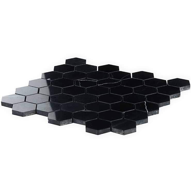 Nero Marquina 2" Hexagon Polished Marble Mosaic