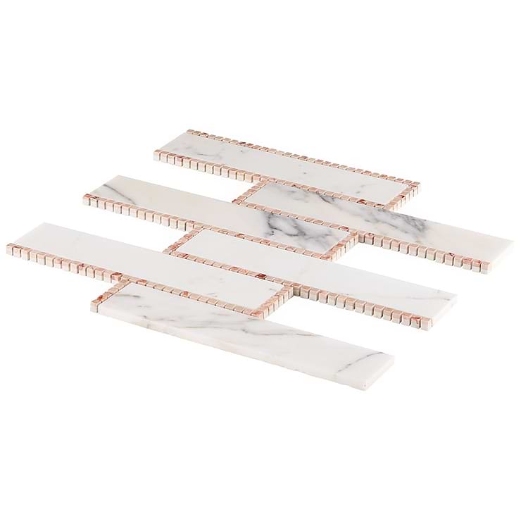 New Palm Beach by Krista Watterworth Brick White Rose 3x12" Polished Marble Mosaic