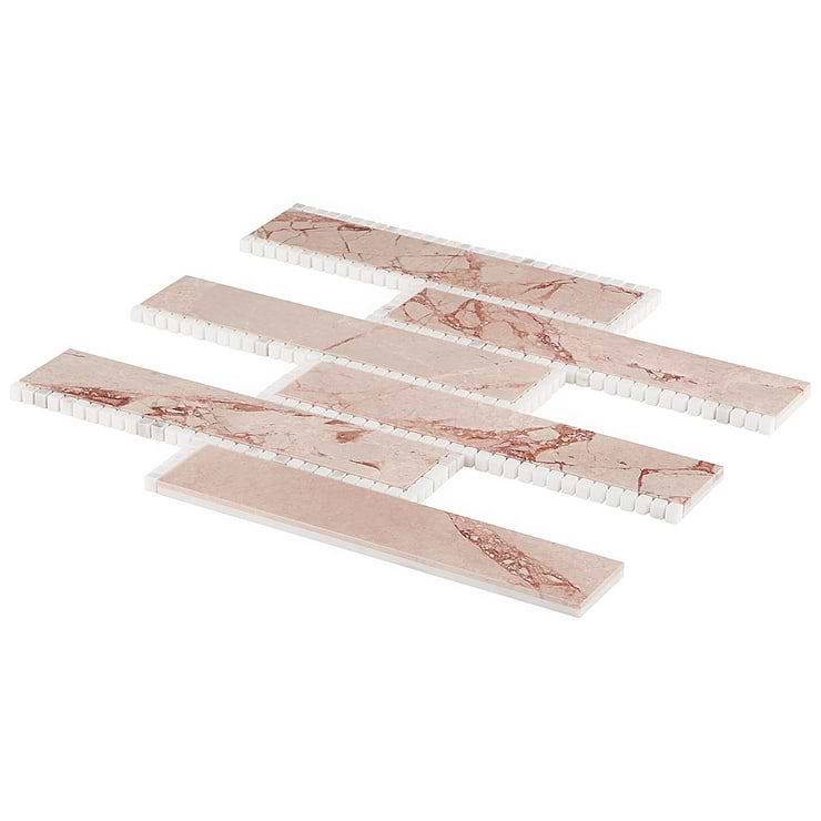 New Palm Beach by Krista Watterworth Brick Pink 3x12" Polished Marble Mosaic