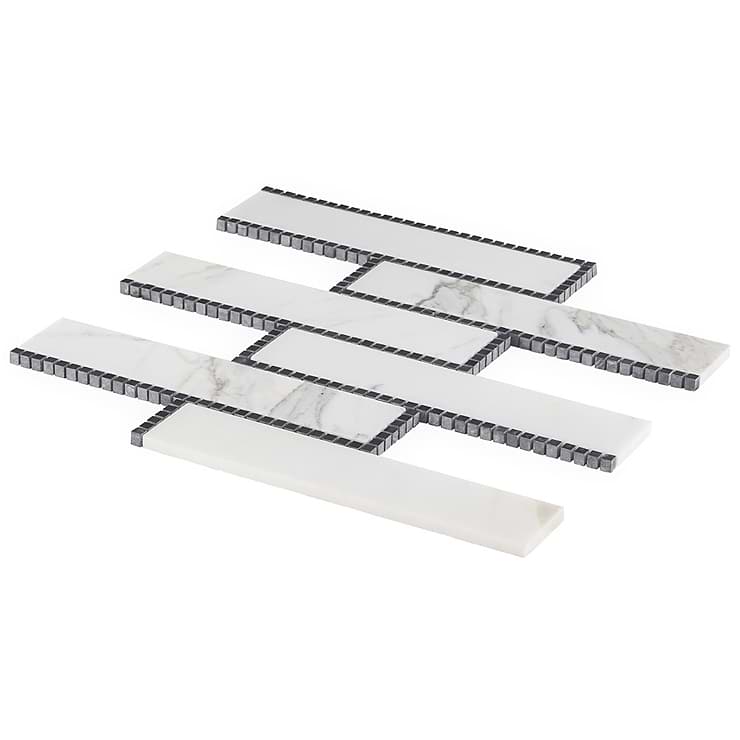 New Palm Beach by Krista Watterworth Brick White 3x12" Polished Marble Mosaic