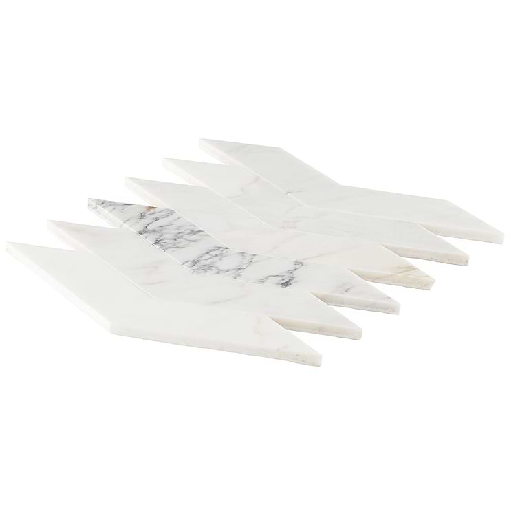 New Palm Beach by Krista Watterworth Floral White Chevron Polished Marble Mosaic