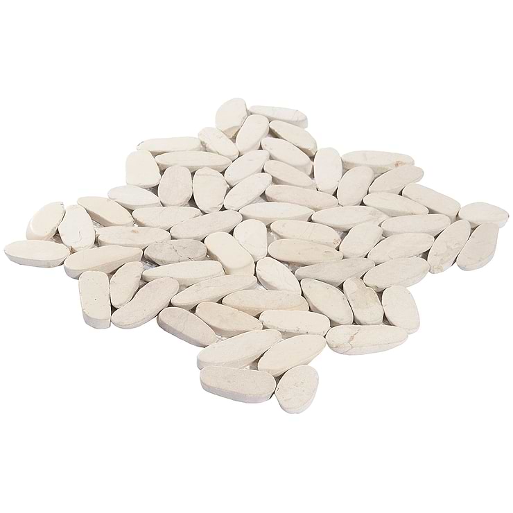 Nature White Flat Oval Pebble Mosaic