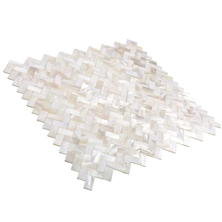 Serene White Pearl Herringbone Tile