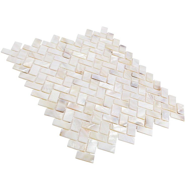 Oyster White Pearl Herringbone Tile