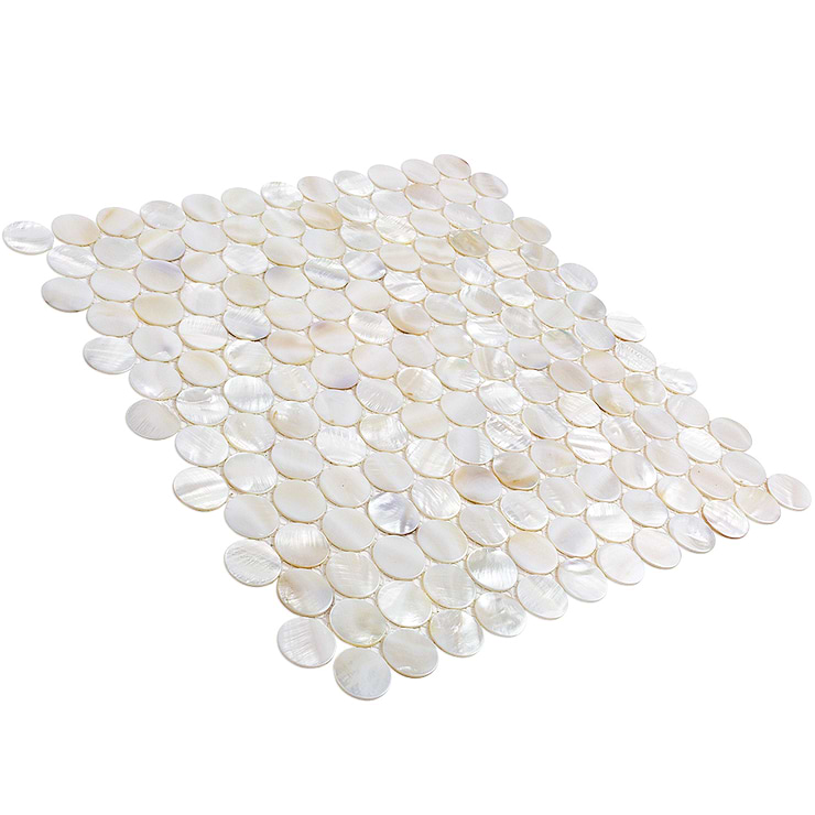 Oyster White Pearl Penny Round Tile