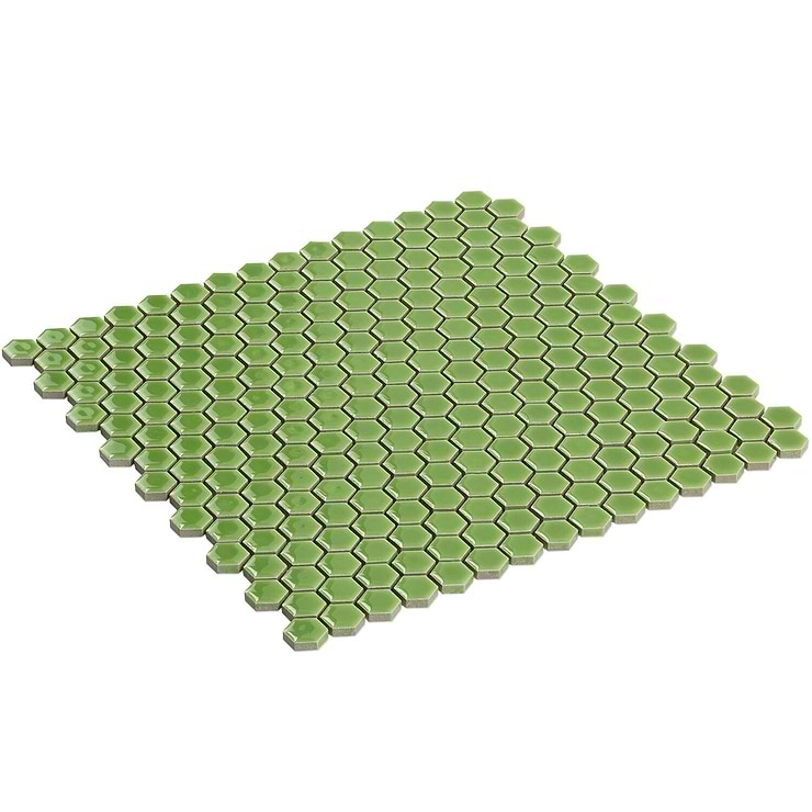 Eden Rimmed Electric Lime Hexagon Polished Ceramic Tile