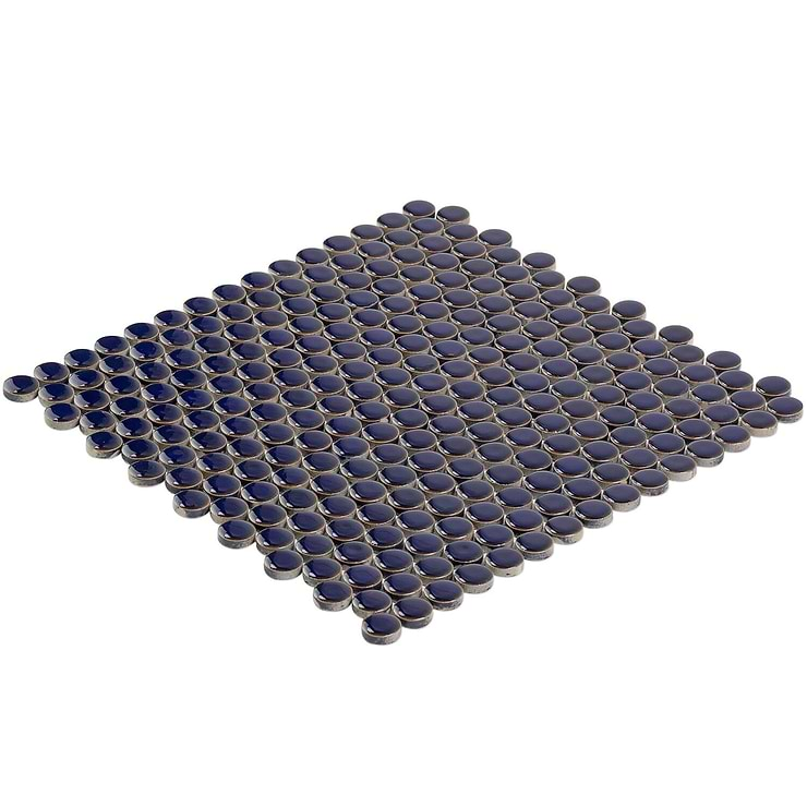 Eden Rimmed Royal Blue Penny Round Polished Ceramic Tile