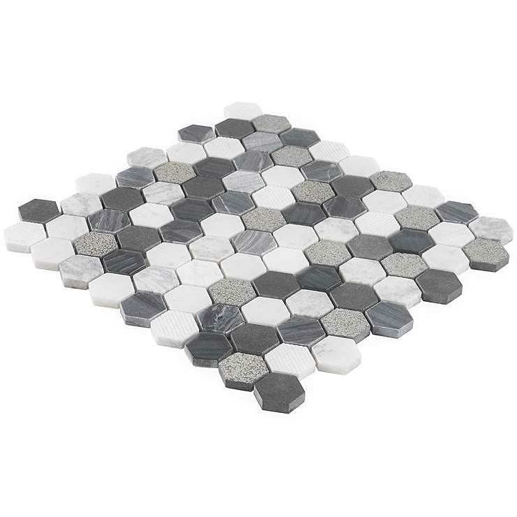 Esker Oxford Gray Hexagon Marble and Glass Tile