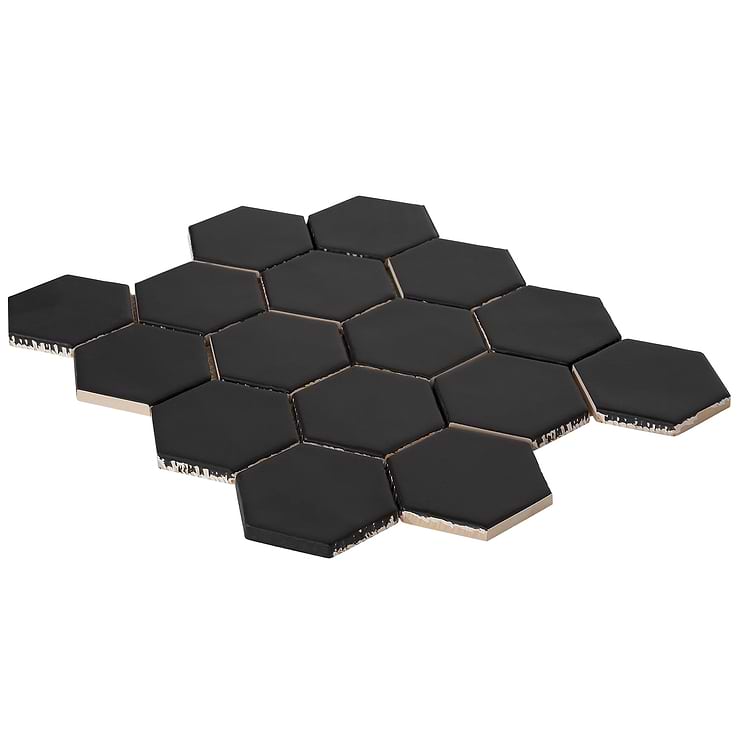 Meadowmere Black 3" Hexagon Matte Ceramic Tile