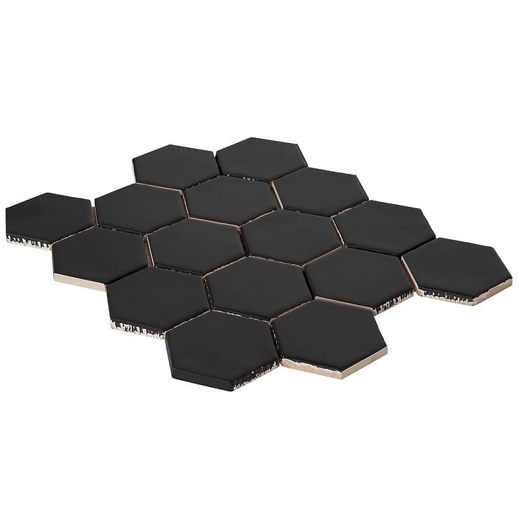 Meadowmere Black 3" Hexagon Matte Ceramic Tile