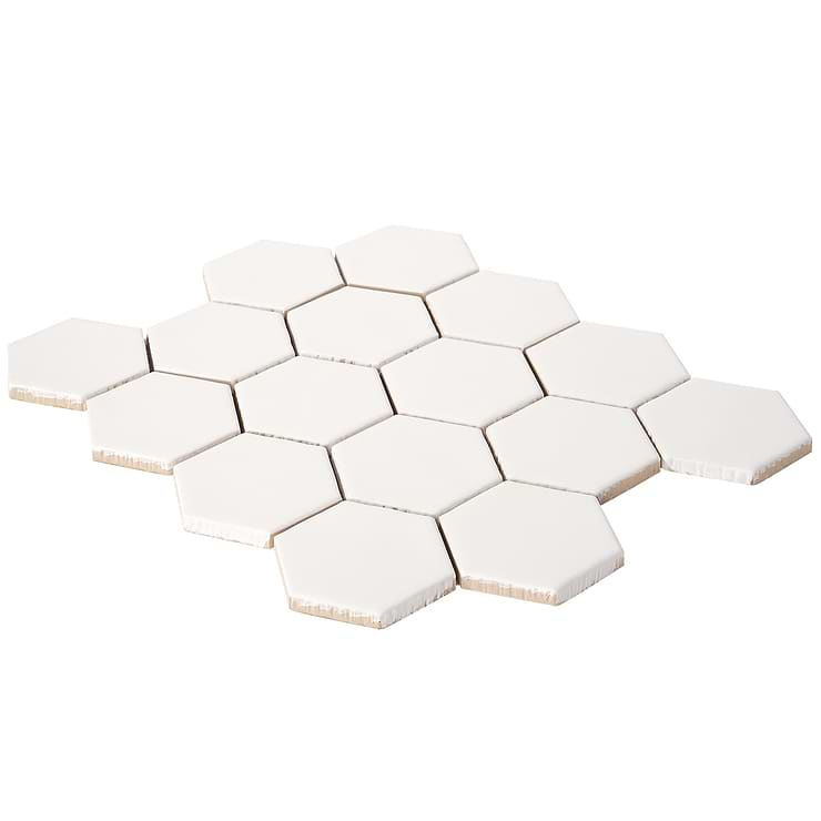 Meadowmere Cement White 3" Hexagon Matte Ceramic Tile