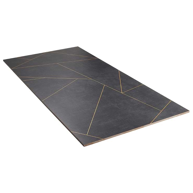 Whitney Ardesia Charcoal Black and Gold Line 24x48 Artisan Decor Matte Porcelain Wall Tile