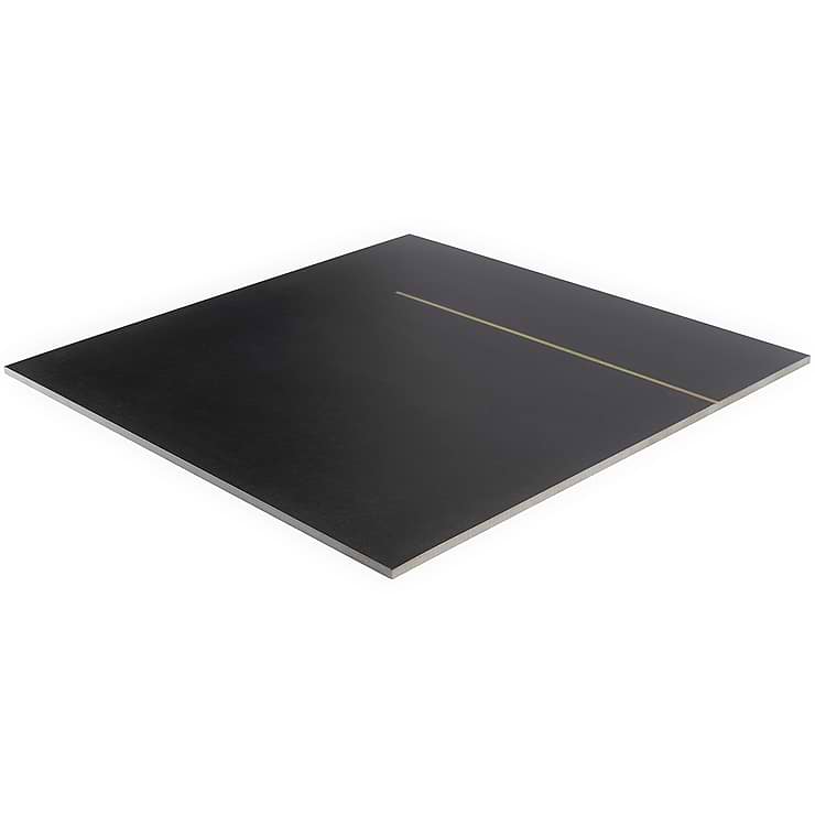 Lines Brass Inlay Black 24x24 Matte Porcelain Tile