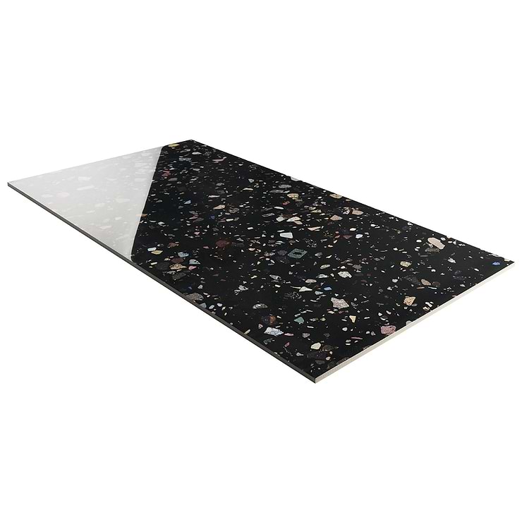 Bejeweled Black Multicolor 24x48 Terrazzo Look Polished Porcelain Tile