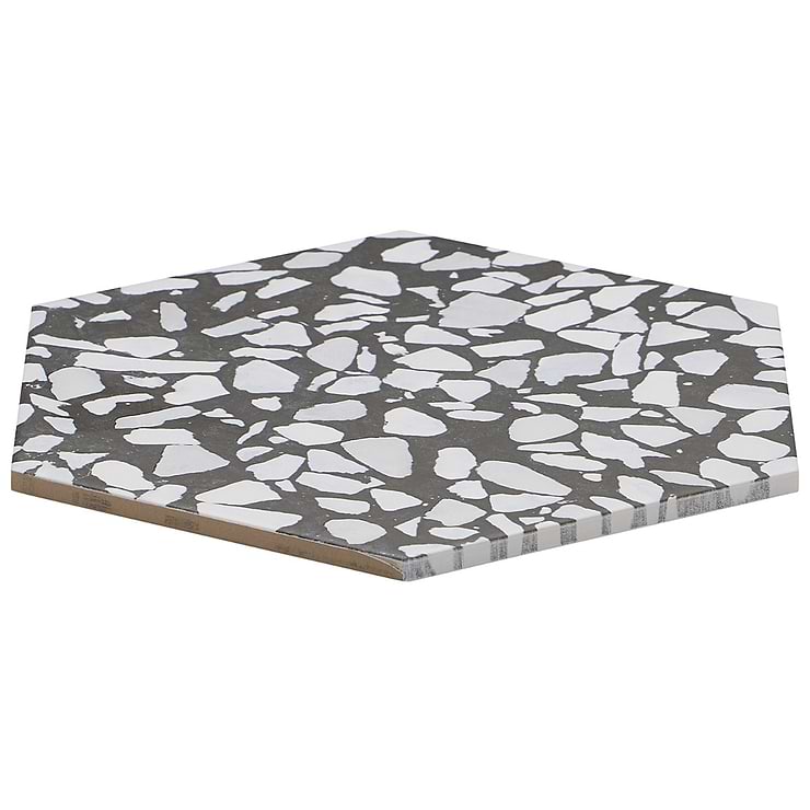 Terrazzo Hex Nero Black & White 9" Terrazzo Look Matte Porcelain Tile