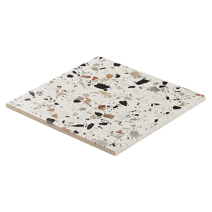 Chips Macro Bianco White 8x8 Terrazzo Look Matte Porcelain Tile