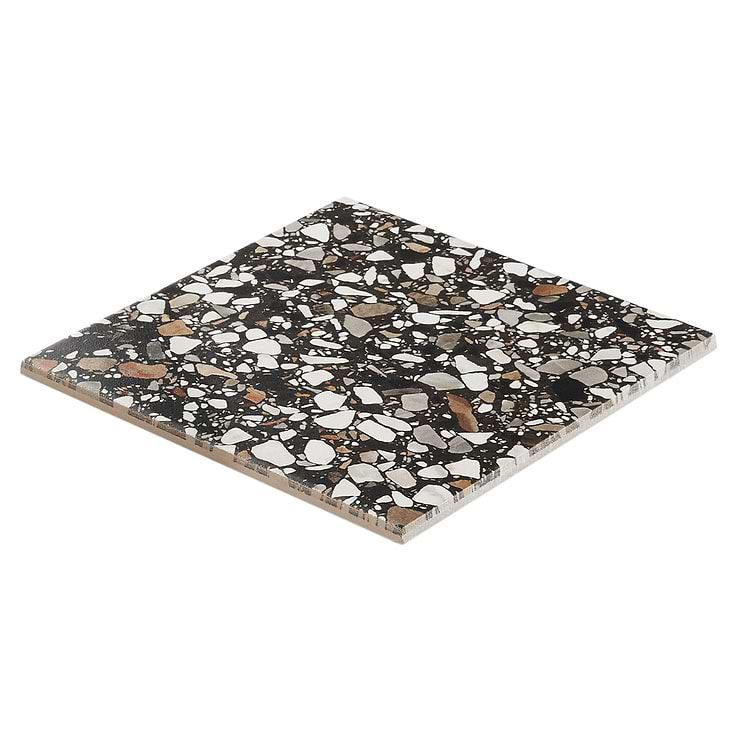 Chips Macro Nero Black 8x8 Terrazzo Look Matte Porcelain Tile