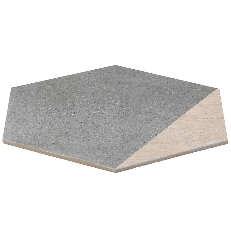 Pergola Wood Graphite 12.5" Hexagon Matte Porcelain Tile