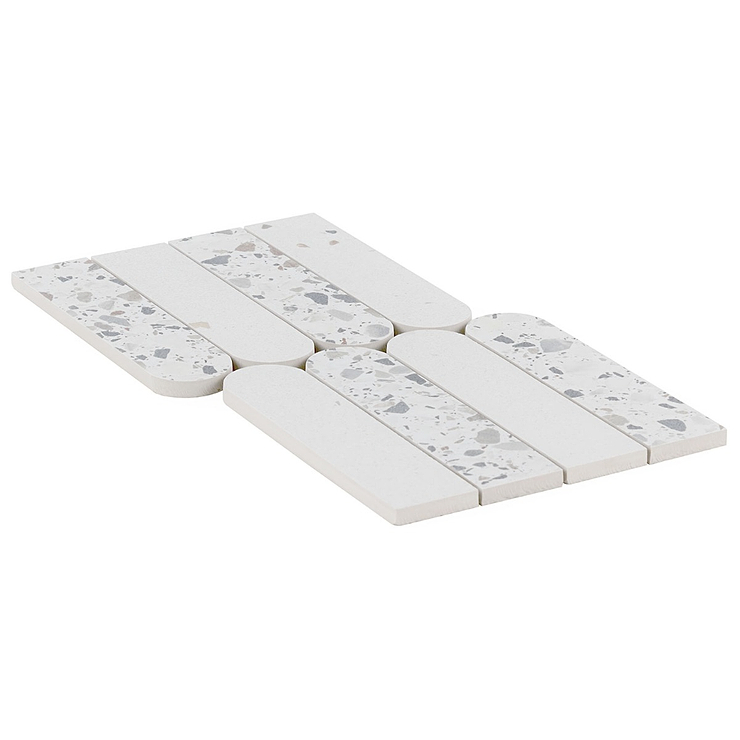 Kobe Fin Ice White 2x8 Terrazzo Look Matte Porcelain Mosaic Tile