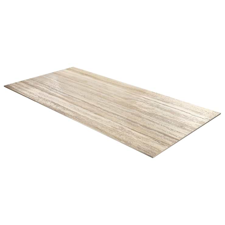 Romani Travertine Hazelnut Beige 24x48 Stone Look Satin Porcelain Tile