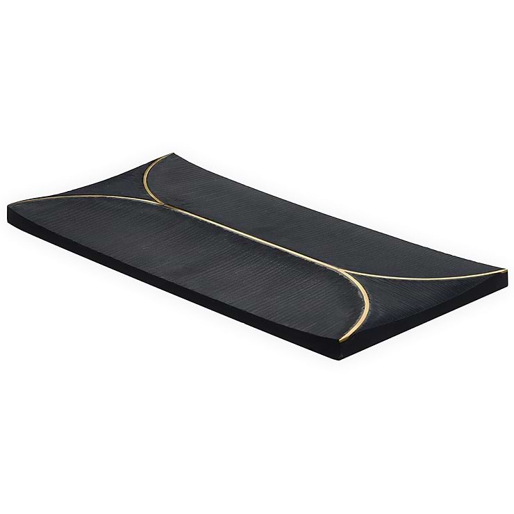 Calypso 3D Carved Nero Black Brass Inlay 8x16 Textured Honed Marble Limestone Tile