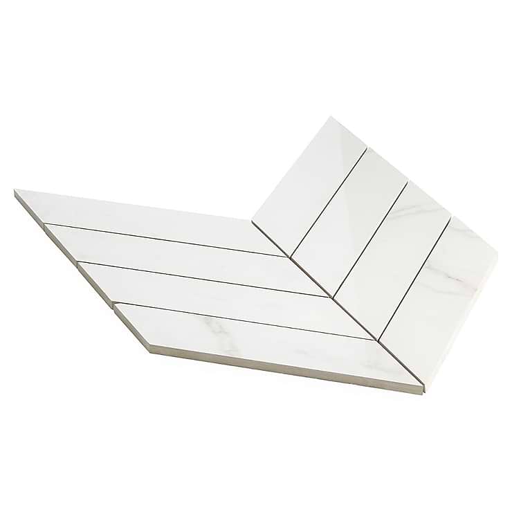 DreamStone Statuario Venato 2x8 Chevron Polished Porcelain Mosaic