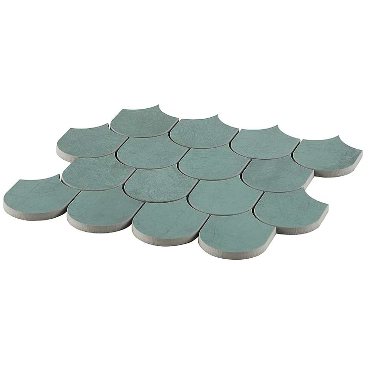 Bond Viridum Green Fishscale Plume Matte Porcelain Mosaic Tile