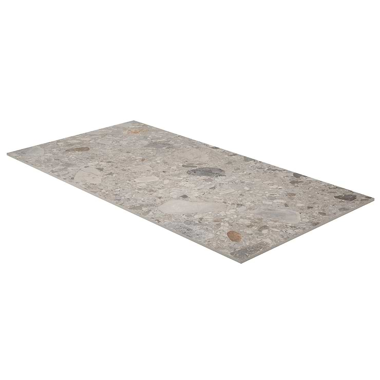 Rizo Earth Gray 24x48 Terrazzo Look Matte Porcelain Tile