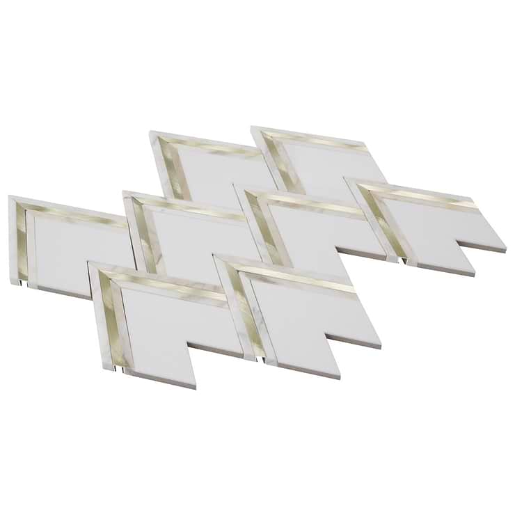 VZAG White and Gold 6" Polished Marble & Brass Mosaic Tile by Vanessa Deleon