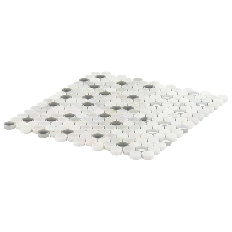Reflection Ming Green With Mirror 1" Penny Round Polished Marble & Glass Mosaic Tile