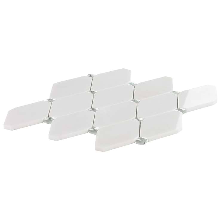 Reflection White Thassos 3x5 Diamond & Mirror Polished Marble & Glass Mosaic Tile