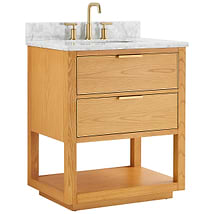 Dayton 30" Woodgrain Vanity with Carrara Marble Top and Ceramic Basin