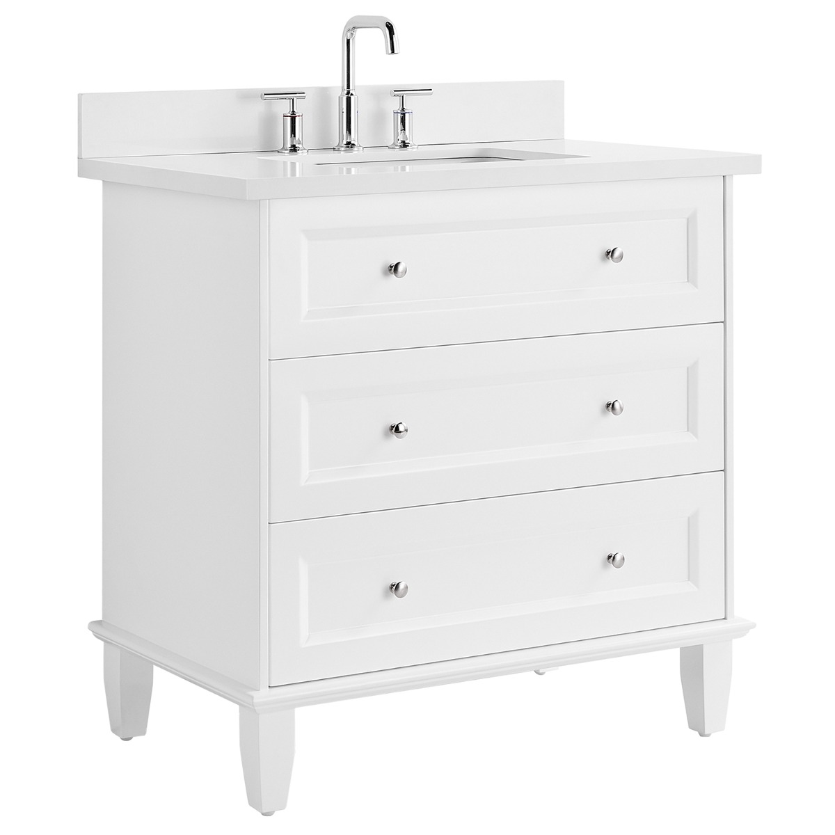 Nora 36" White Vanity with Pure White Quartz Top and Ceramic Basin