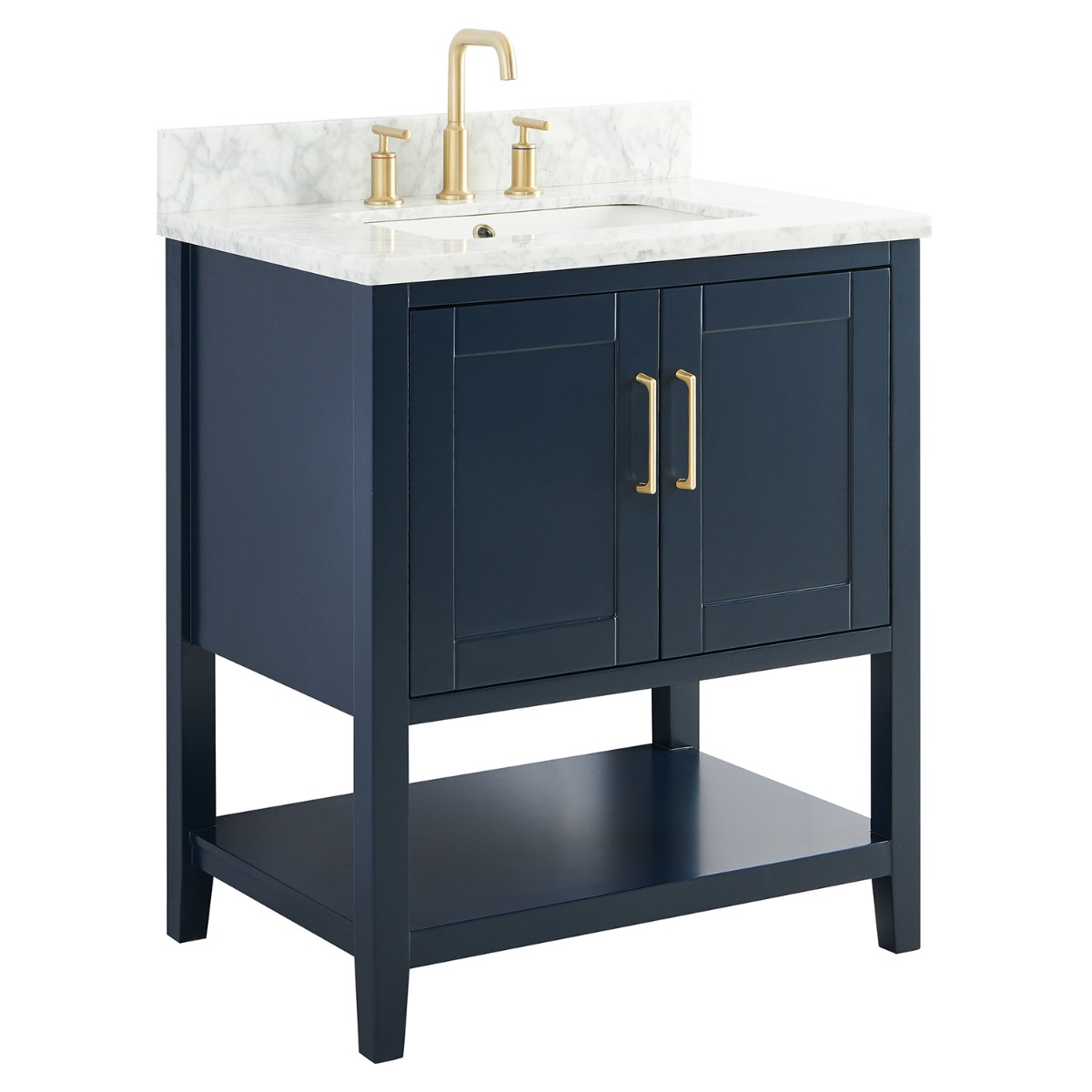 Sheraton 30" Navy Vanity with Carrara Marble Top and Ceramic Basin