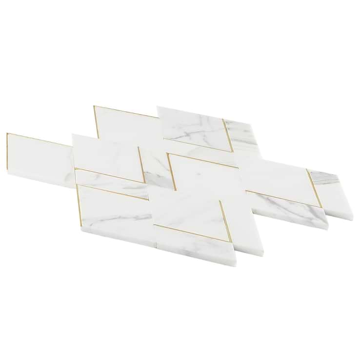 Enver Calacatta Polished Marble and Brass Mosaic Tile