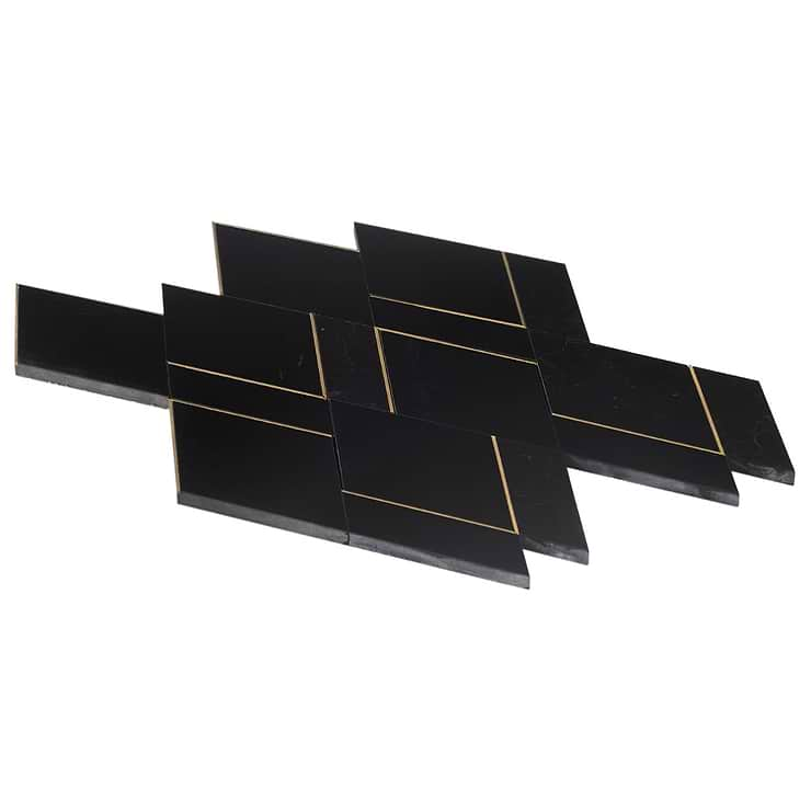 Enver Nero Polished Marble and Brass Mosaic Tile